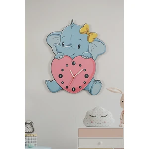 Sevimli Fil ve Kalp Çocuk Odası Ahşap Duvar Saati