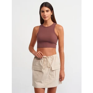 20820 Dikiş Efektli Crop Top-Kahve