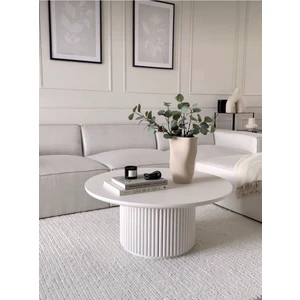 Nare, Yuvarlak Modern Çıtalı Orta Sehpa, Beyaz