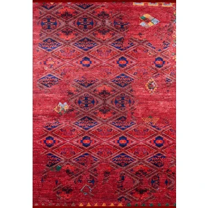 Klasik Kırmızı Salon&yolluk Dijital Baskılı Makinede Yıkanabilir Kaymaz Taban Saçaklı Halı HK096