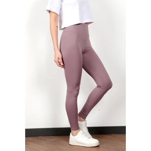 Toparlayıcı Gül Rengi Kadın Kaşkorse Fitilli Spor Yoga Tayt - 4102