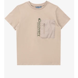 Discovery Expedition Bej Erkek Çocuk Bisiklet Yaka Relaxed Baskılı T-Shirt D4SB-TST3039