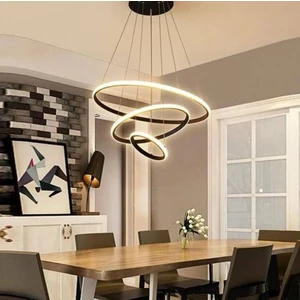 Üçlü Halka LED Avize Siyah Günışığı Salon,oturma Odası