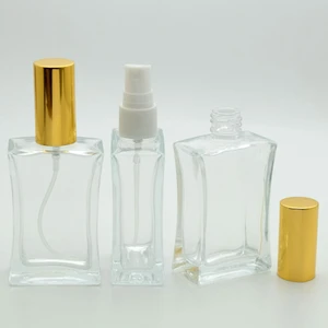 Boş Parfüm Şişesi 50 ml (10 Adet) (TEKRAR DOLDURULABİLİR) Sarı Kapak Plastik Valf Içbükey Boş Şişe