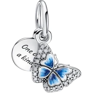 Asaf Accessory Mavi Kelebek ve Yazılı Çift Sallantılı Charm