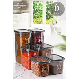 Kitchen Life 6'lı Antrasit Moly Dikdörtgen Saklama Kabı Seti - Çoklu Set Yapılabilen Set Erzak