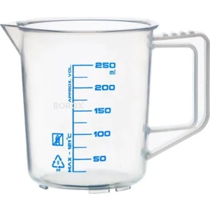 Zürih Ticaret Kulplu Plastik Beher 250 mL - Kabartma Dereceli Beaker 