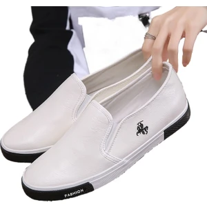 Erkek Bahar Slip-On Beyaz Ayakkabı Erkek Düz Lastik Ayakkabı Kaykay Ayakkabı Günlük Iş Ayakkabısı (Yurt Dışından)