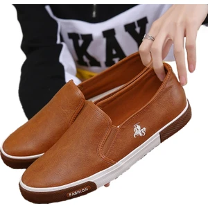 Erkek Bahar Slip-On Beyaz Ayakkabı Erkek Düz Lastik Ayakkabı Kaykay Ayakkabı Günlük Iş Ayakkabısı (Yurt Dışından)