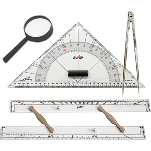 Somay Store Tekne Navigasyon Seti Paralel Cetvel & Gönye & Sarı Kör Pergel & Büyüteç