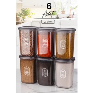 Kitchen Life 6'lı Etiketli Square Kare Erzak Saklama Kabı Seti 1200 ml - Sert Kapaklı Düzenleyici Kavanoz