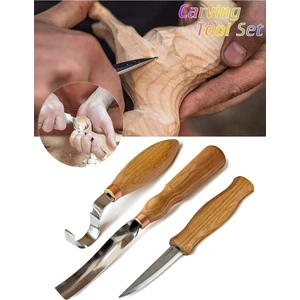 Ahşap Oyma Bıçak Alet Seti Kaşık Kuksa Oval Düz Oyma Yontma Bıçağı 3 Parçalı Set