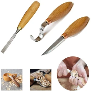 Ahşap Oyma Bıçak Alet Seti Kaşık Kuksa Oval Düz Oyma Yontma Bıçağı 3 Parçalı Set