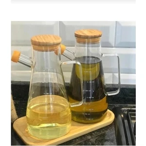 İC Bilişim Yağdanlık Akıtma Yapmaz Bambu Kapaklı Borosilikat Cam Bambu Altlık 3'lü Set