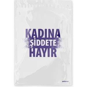 Kadına Şiddete Hayır Baskılı - Beyaz Cepsiz Kargo Poşeti 30X37,5X5 - 50 Adet