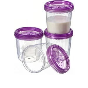 4 Adet 180 ml Sızdırmaz Kapaklı Anne Sütü ve Mama Saklama Kabı Mor Kapaklı Bpa Free