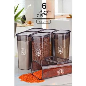 Kitchen Life 6'lı Mega Boy Etiketli Dikdörtgen Erzak Saklama Kabı Seti 3200ML Çay Şeker Saklama Kabı 3.2 Litre