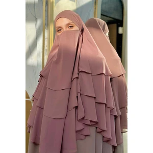 Bym Fashion Peçeli 3 Katlı Şifon Sufle Şal 6012 Gül Kurusu