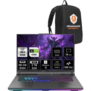 Rog Strix G16 Intel Core I9 14900HX 96GB 2tb SSD RTX4060/8GB 165Hz 16" Fhd+ W11P Taşınabilir Bilgisayar N3095 & Per4 Çanta N3095P419
