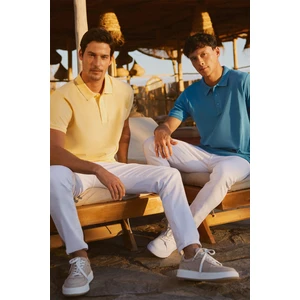 ALTINYILDIZ CLASSICS Erkek Turkuaz %100 Pamuk Kıvrılmaz Polo Yaka Slim Fit Dar Kesim Tişört
