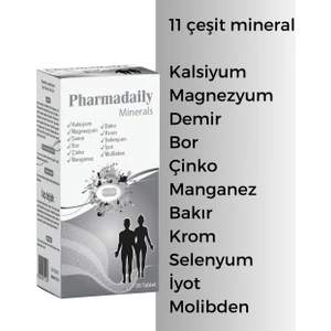 Minerals (11 Çeşit Mineral - Demir, Kalsiyum, Magnezyum, Molibden, Selenyum, Krom, Çinko) 30 Tablet
