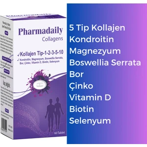 Collagens 60 Tablet 5 Tip Kolajen, Kondroitin, Boswellia Serrata, Çinko, Vitamin D, Biotin, Selenyum