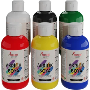 Red Rose Ana Renkler Akrilik Boya 6'lı Set 6X250GR Dekoratif, Hobi Amaçlı, Sanatsal, Canlı Renkler