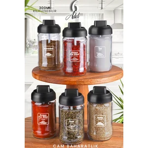 Kitchen Life 6 Adet Kapağı Kilitlli Kapağı Kendinden Cam Kaşıklı Baharatlık Seti - 300 ml -  Lockey Baharatlık