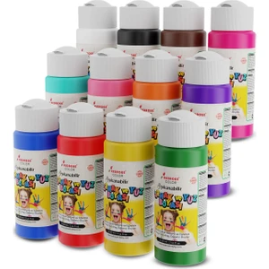 Red Rose Tüm Renkler Parmak Boyası 12'li Set 12X60ML En-71 Sertifikalı, Toksik Içermez, Çocuk Okul Kreş Için