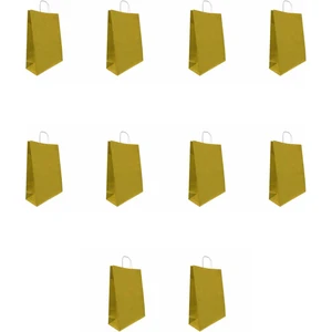 Büküm Saplı Kraft Kağıt Karton Hediyelik Çanta Poşet Torba - Altın - 31X41 Cm. - 10 Adetlik 1 Paket