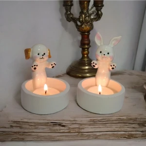 Taşdevri Life Dekoratif Ateş Başında Isınan Köpek ve Tavşan Seti Tealight Mumluk