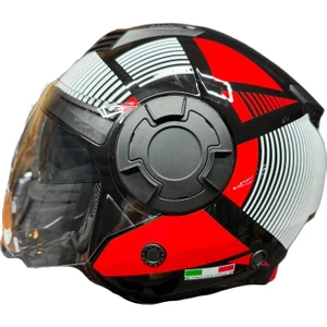 766 Geko Black Red Güneş Vizörlü Yarım Motosiklet Kaskı - M