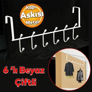 Ahşap Kapı Arkası Çift Askılık Elbise Havlu Asma Askı Metal 6'lı Banyo Lavabo Sağlam Aparat Beyaz
