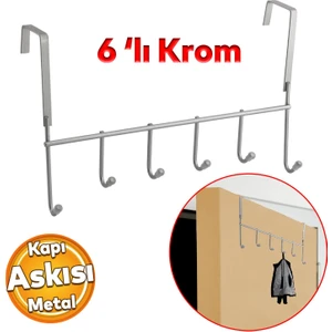 Ahşap Kapı Arkası Askılık Elbise Havlu Asma Askı Metal 6'lı Tekli Banyo Lavabo Sağlam Aparat Gri