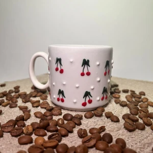 Nakkaş Çini Seramik Bardak Kupa Mug Kiraz Desenli