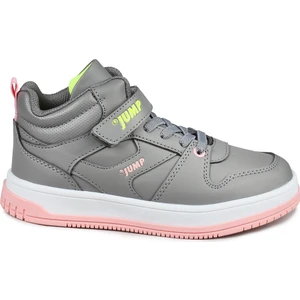 27758 Cırtlı Yüksek Bilekli Gri - Somon Pembe Kız Çocuk Sneaker Günlük Spor Ayakkabı