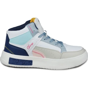 28756 Yüksek Bilekli Beyaz - Mavi Kadın Sneaker Günlük Spor Ayakkabı