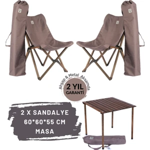 Bag The Joy Ahşap Katlanır Masa Sandalye Seti Antrasit - Koyu Gri Kılıf 60X60X55 Antrasit Masa