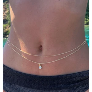 Kristal Taşlı Çift Sıra Altın Renkli Bel Zinciri Kadınlar İçin Şık Aksesuar