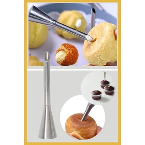 Paslanmaz Çelik Krema Sıkma Torbası Ucu (Cupcake Dolgu Duy )1 Adet + 4 Adet Şanti Torbası