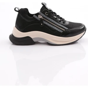 Kadın Bağcikli Fermuarli Spor Ayakkabı Düz Tabanlı Platin Siyah Malzeme ile Şık Tasarım