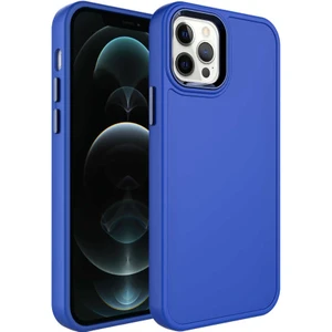 Ezotech  iPhone 12 Pro Max - Uyumlu Metal Çerçeve ve Buton Tasarımlı Sert Botox Kapak-Saks Mavi