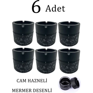 Krm Home 6 Adet Kokusuz Küllük-Cam Küllük-Araba Küllüğü 425 cc Mermer Desenli-Taşınabilir Araç Kül Tablası