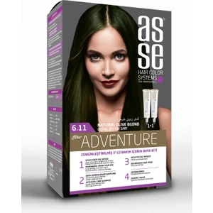 Adventure Set Saç Boyası, Kalıcı ve Canlı Renkler 1+1 İki Kullanım Seti (No:6.11 Doğal Zeytin Sarı)