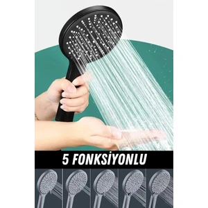Siyah Lüks 5 Fonksiyonlu Ayarlanabilir Dayanıklı Yüksek Tazyikli Duş Başlığı Mat Banyo El Duşu