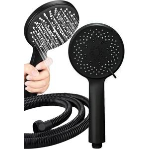 Siyah Duş Başlığı 5 Fonksiyon Kaliteli Mat Duş Başlığı Ayarlanabilir ve Siyah Duş Hortumu 150 cm Set