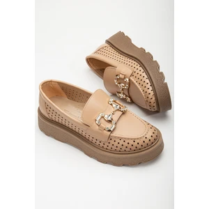 Tonny Black Kadın Nude Yanı Şerit Detaylı Önü Taşlı Tokalı Kalın Poli Taban Loafer