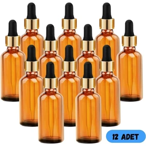 50 cc Cam Damlalıklı Amber Şişe [50 CC=50ML x 12 Adet] / Ecza Şişesi / Dropper Şişe