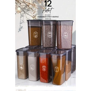 Kitchen Life Etiketli 12 Adet Jumbo Boy Rectangle Dikdörtgen Saklama Kabı Seti 3200ML Erzak Kabı Kavanoz Seti