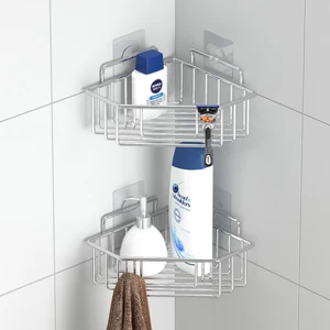 Teknotel Yapışkanlı Kancalı 2 Adet Banyo Köşe Rafı Krom ST291